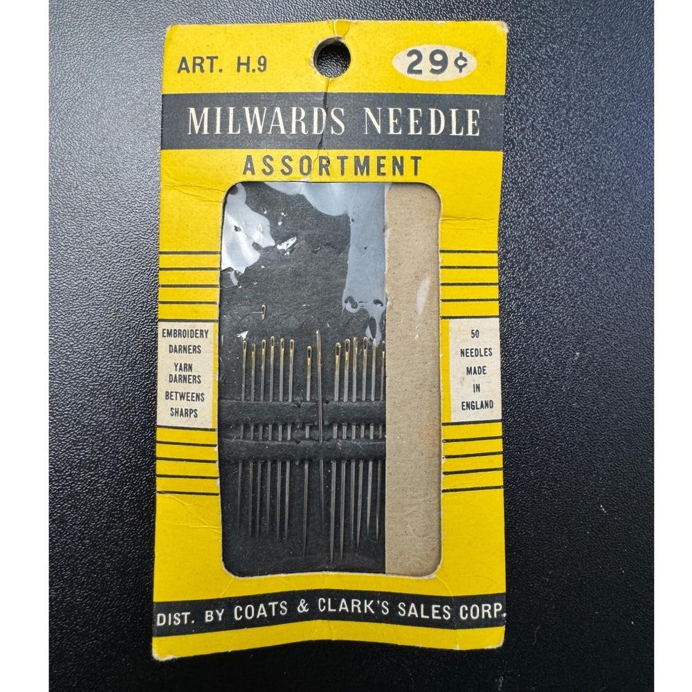 Vintage Milwards Needle Assortment Art H.9 Coats & Clark's Made in England 29c